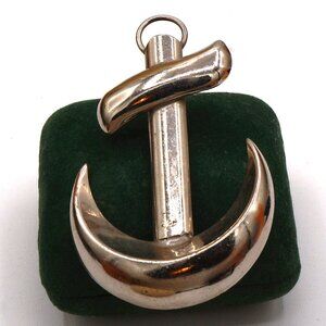 Vintage Nautical Ship Anchor Modernist Brooch Pendant Silver Tone